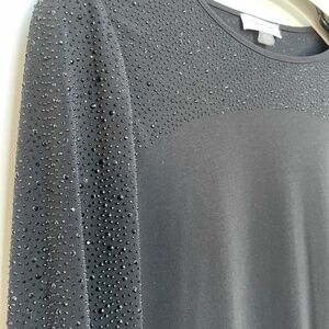 Calvin Klein Rhinestone Black Long Sleeve Top - Size Small